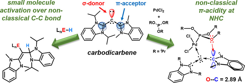 Carbodicarbenes: Unexpected π‑Accepting Ability during Reactivity with Small Molecules